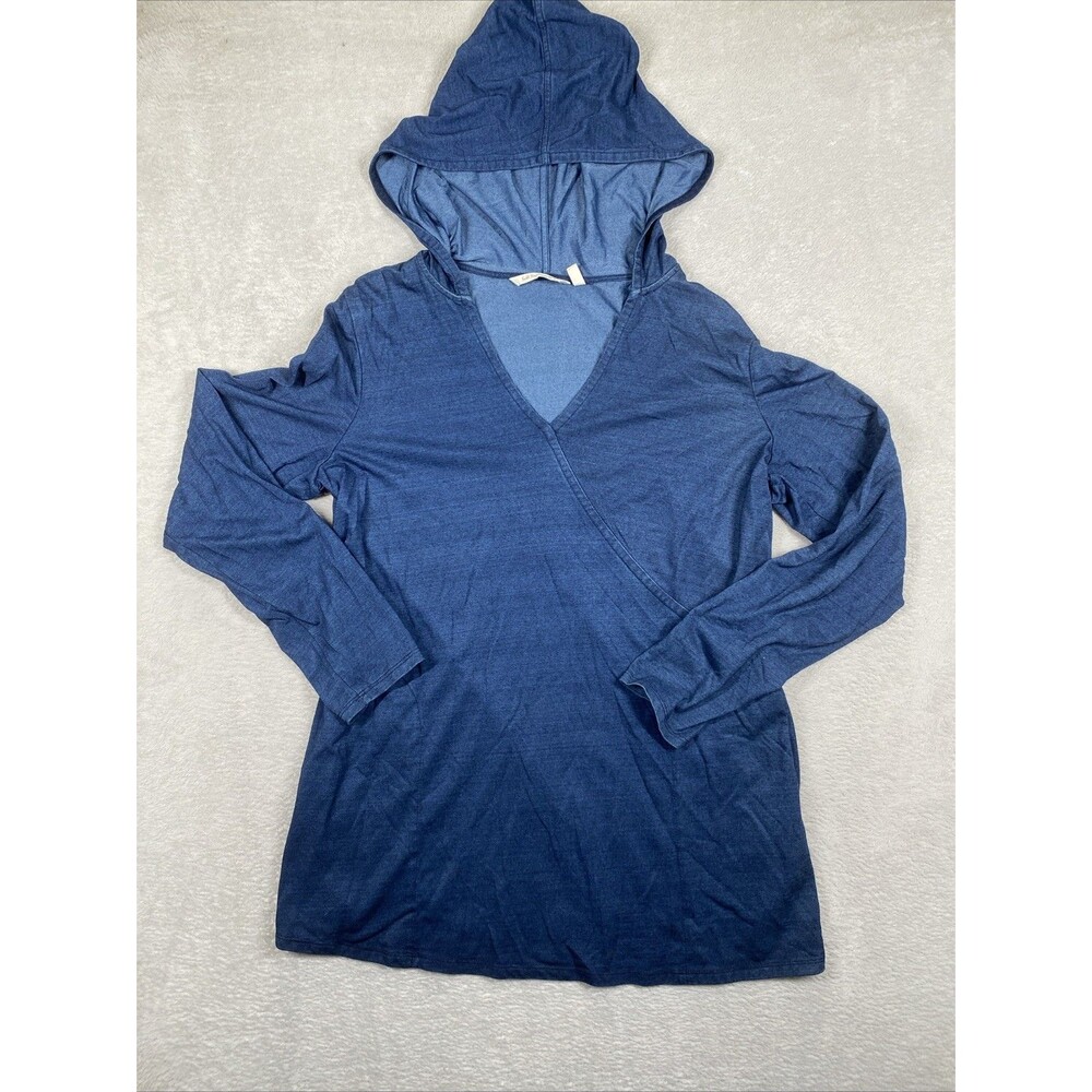 Soft Surroundings Hoodie Tunic Women Small Blue Faux Wrap Long Sleeve Loungewear